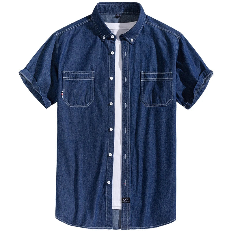 Men's Denim Shirts Short Sleeve Cotton Slim cotton Jeans Denim Shirts Men Summer High Quality Pockets Shirt Men Clothing