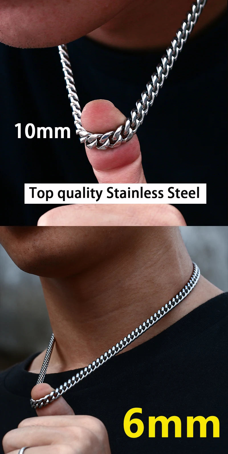 3mm 6mm Wide Stainless Steel Chain Cuban Link Chains Chokers Necklace For Mens Jewelry Silver Plated Solid Metal Fashion Jewelry