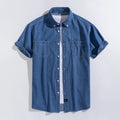 Men's Denim Shirts Short Sleeve Cotton Slim cotton Jeans Denim Shirts Men Summer High Quality Pockets Shirt Men Clothing