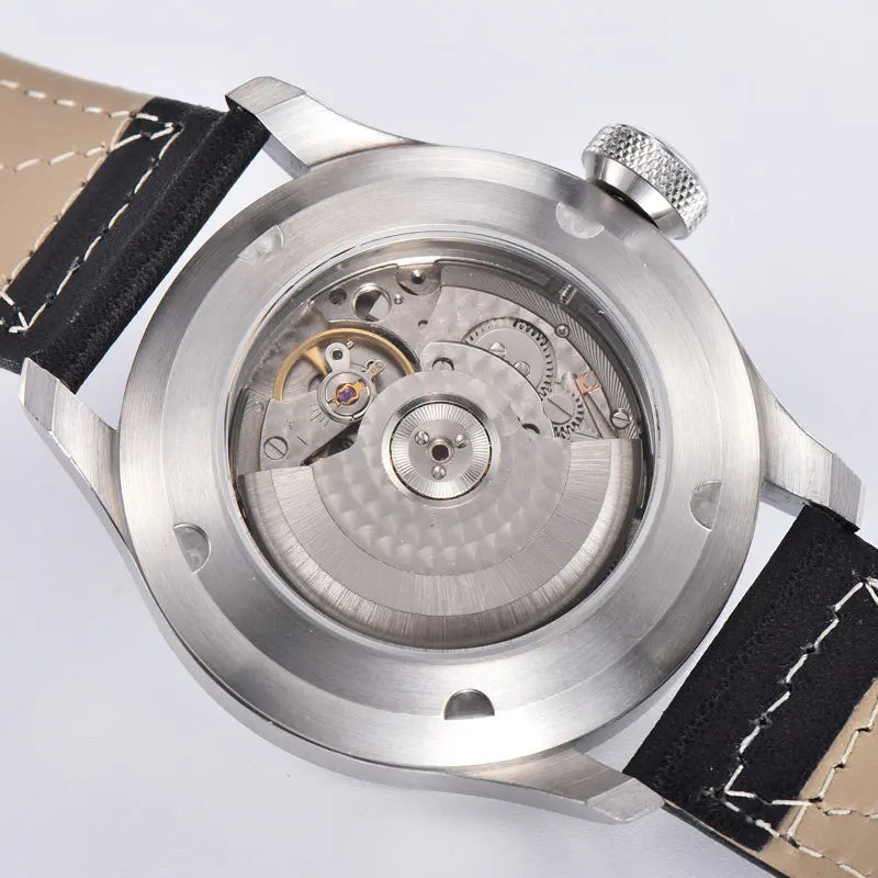 46mm parnis Black Dial Date Power reserve leather ST 2530 automatic movement mens watch