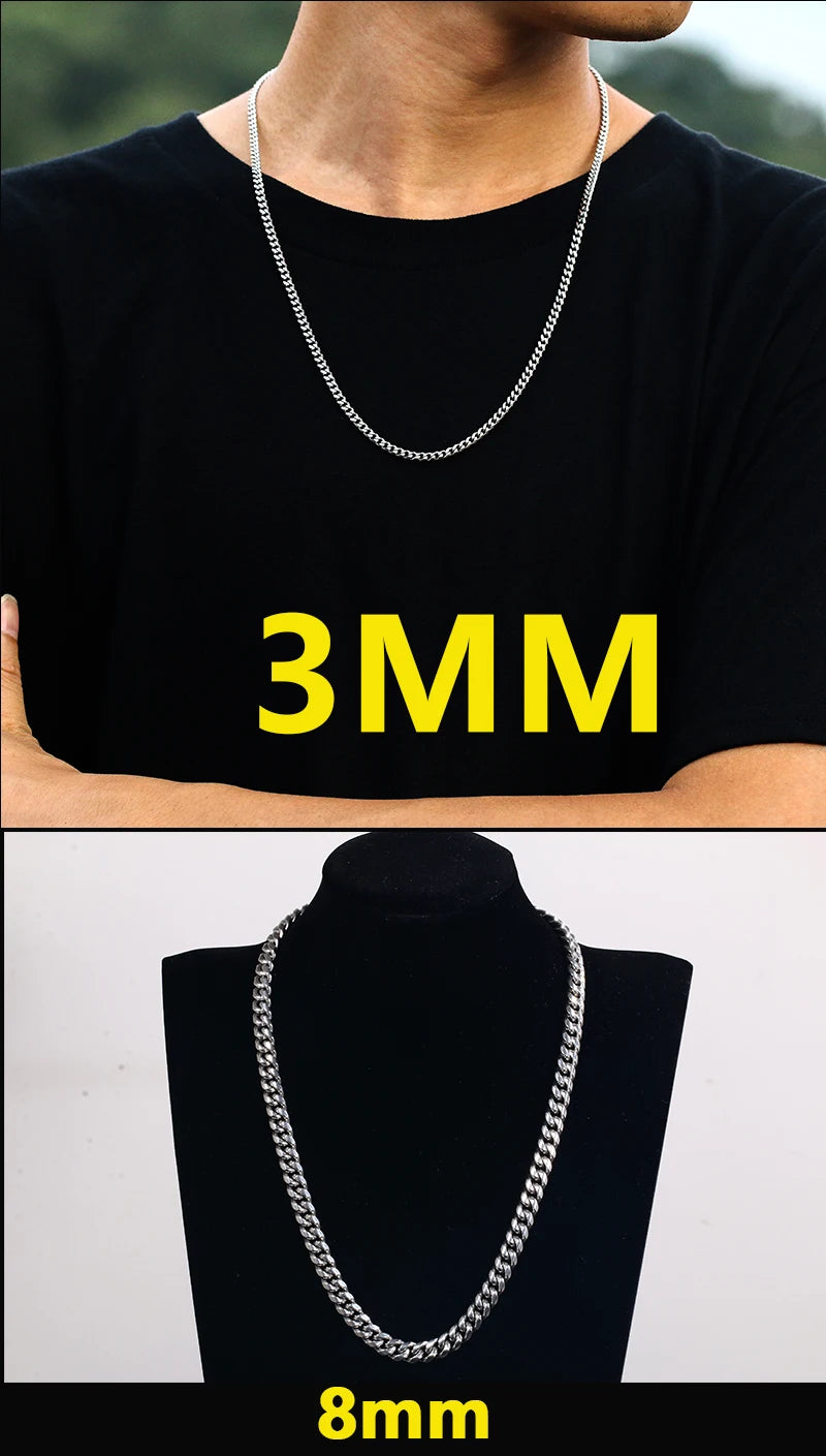 3mm 6mm Wide Stainless Steel Chain Cuban Link Chains Chokers Necklace For Mens Jewelry Silver Plated Solid Metal Fashion Jewelry