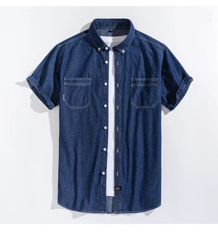 Men's Denim Shirts Short Sleeve Cotton Slim cotton Jeans Denim Shirts Men Summer High Quality Pockets Shirt Men Clothing