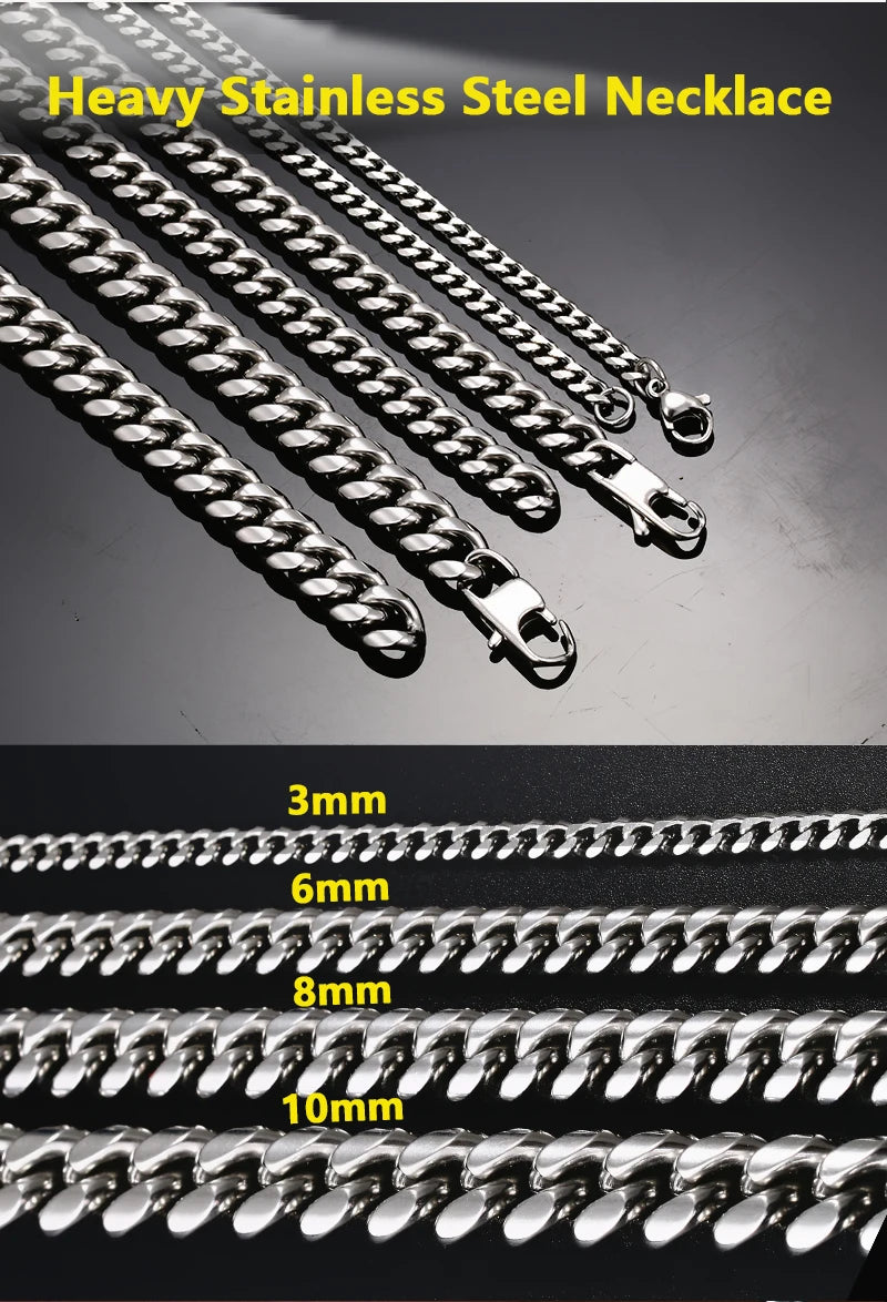 3mm 6mm Wide Stainless Steel Chain Cuban Link Chains Chokers Necklace For Mens Jewelry Silver Plated Solid Metal Fashion Jewelry