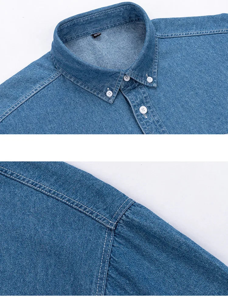Men's Denim Shirts Short Sleeve Cotton Slim cotton Jeans Denim Shirts Men Summer High Quality Pockets Shirt Men Clothing