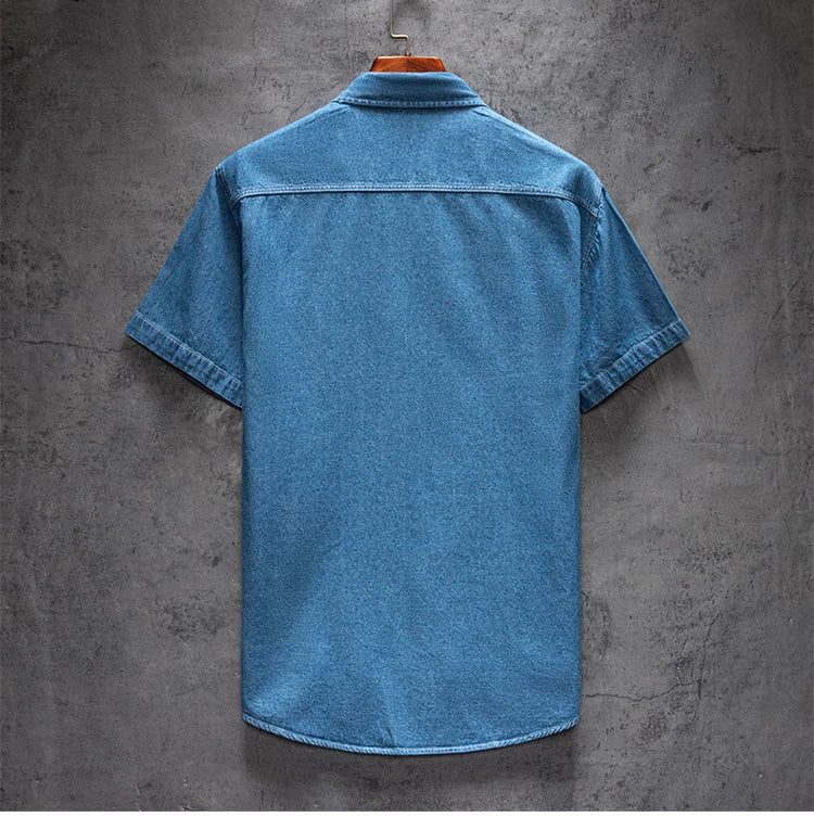 Men's Denim Shirts Short Sleeve Cotton Slim cotton Jeans Denim Shirts Men Summer High Quality Pockets Shirt Men Clothing