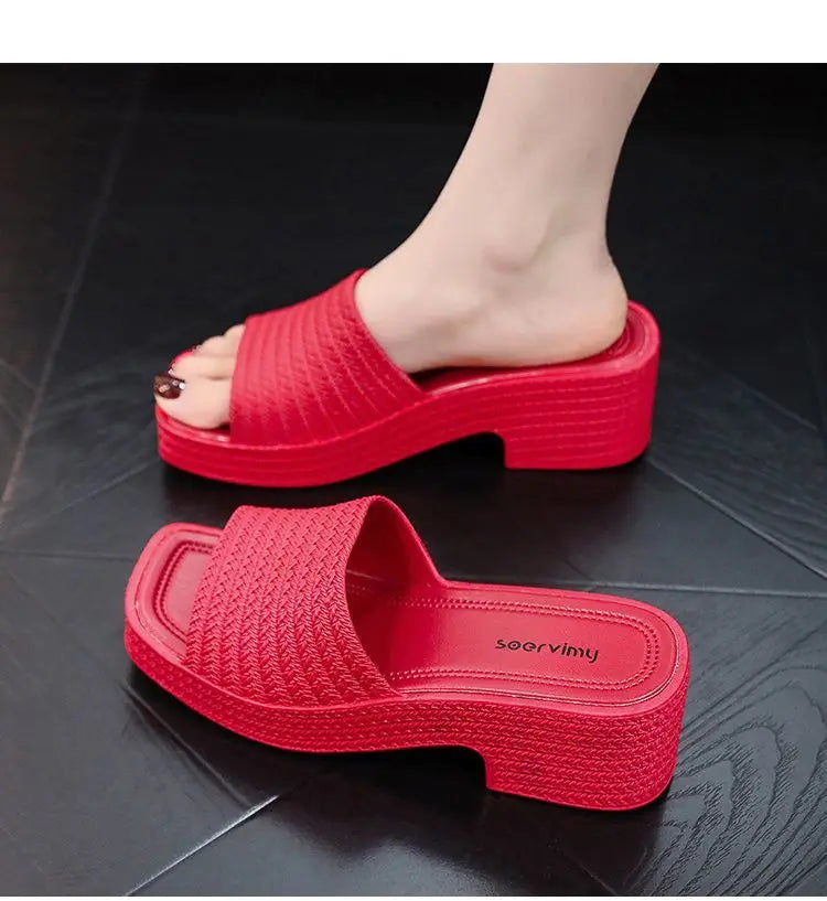 35-40 Women Slippers Wedges Sandals Summer Shoes Female Beach Flip Flops Thick-soled Square Toe Mules Clogs Platform Footwear Y2
