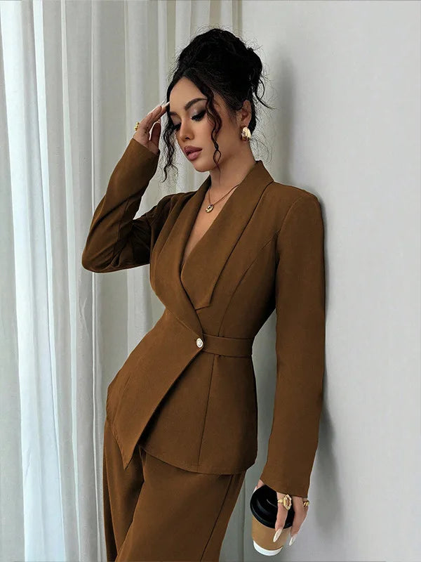 Women's cothing spring new style long-sleeved suit jacket, straight-leg pants, two-piece set for fashionable professional wear