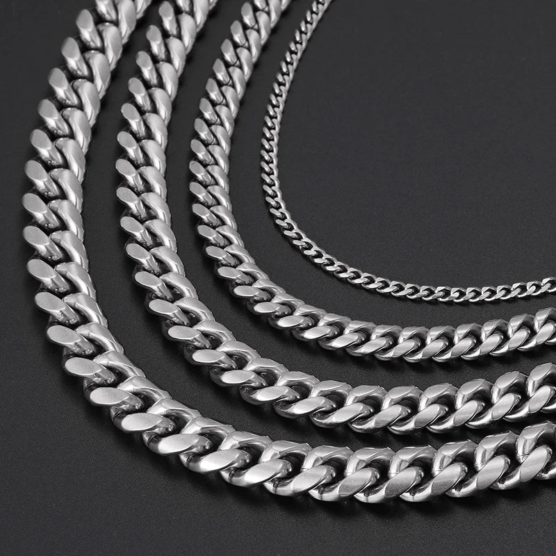 3mm 6mm Wide Stainless Steel Chain Cuban Link Chains Chokers Necklace For Mens Jewelry Silver Plated Solid Metal Fashion Jewelry