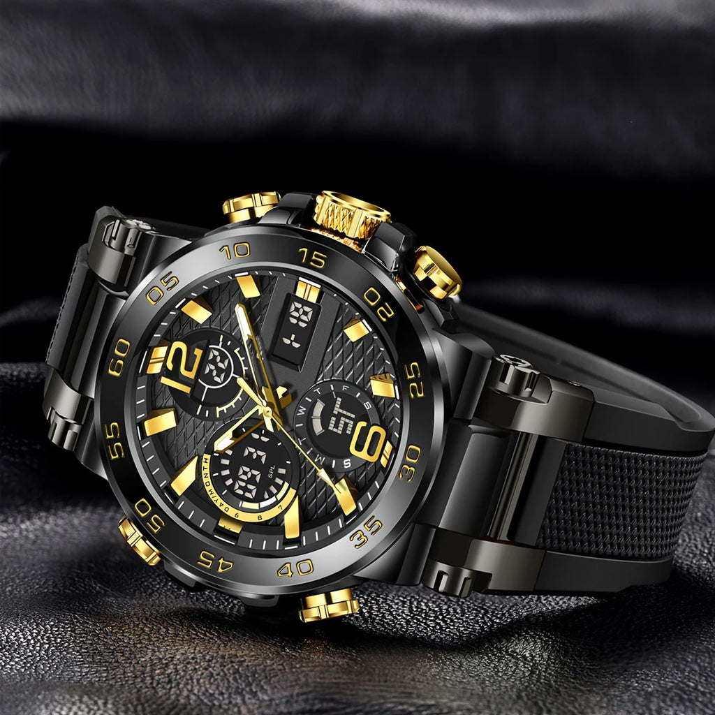 New Watches For Men Waterproof Clock Alarm Reloj Hombre LCD Dual Display Wristwatch Quartz Sports Mens Watch