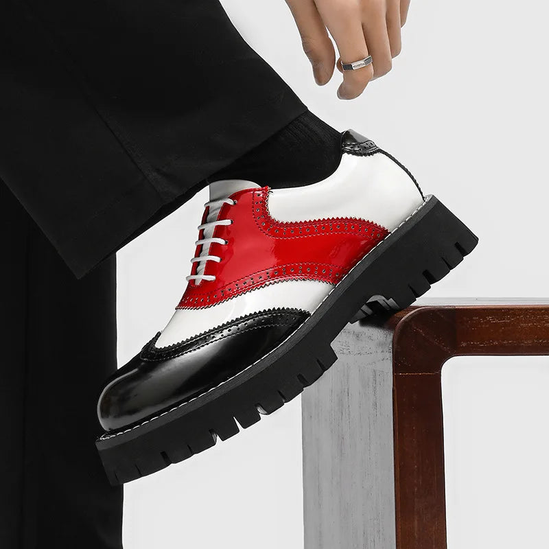 men's fashion hip hop rock platform shoes lace-up patent leather oxfords shoe carved brogue sneakers designer cool footwear mans