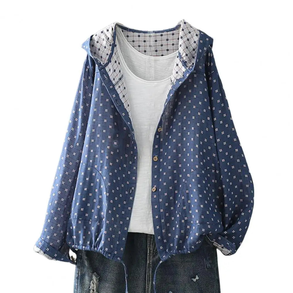 Women Cotton Jacket Women Jacket Stylish Hooded Spring Jacket with Drawstring Hem Zipper Closure for Women Outerwear for Wear