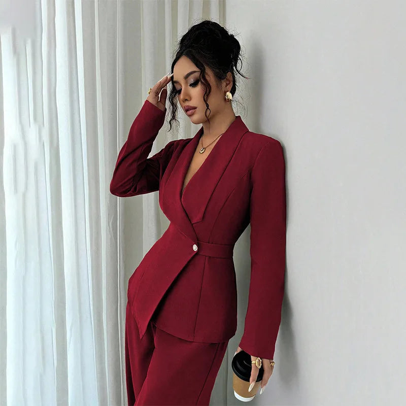 Women's cothing spring new style long-sleeved suit jacket, straight-leg pants, two-piece set for fashionable professional wear