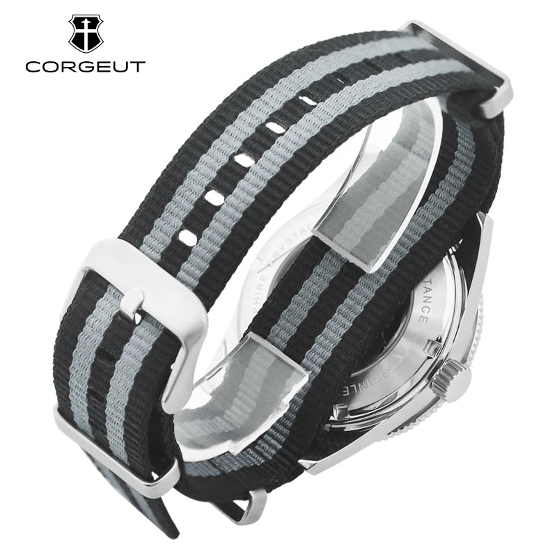 41MM  CORGEUT Sapphire Glass 100m Waterproof Japan  Automatic Luminous Mens Watch Nylon Strap