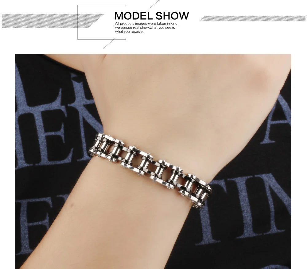 Mens Stainless Steel Bracelet Biker Bicycle Motorcycle Link Chain for Men Bangle Rock Male Jewelry Gift