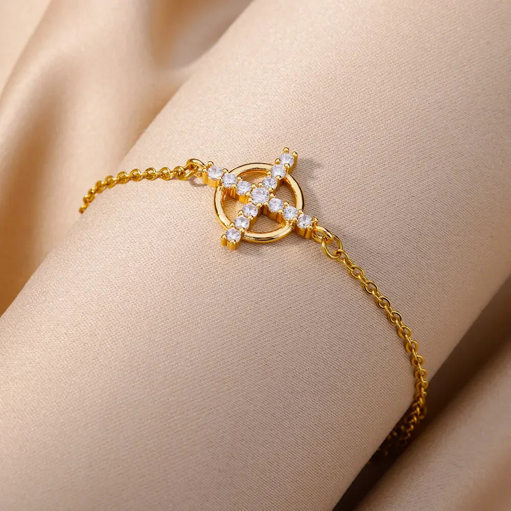 Zircon Crystal Cross Bracelet For Women Gold Plated Stainless Steel Bracelet Chain Vintage Jesus Religion Aesthetic Jewelry Gift