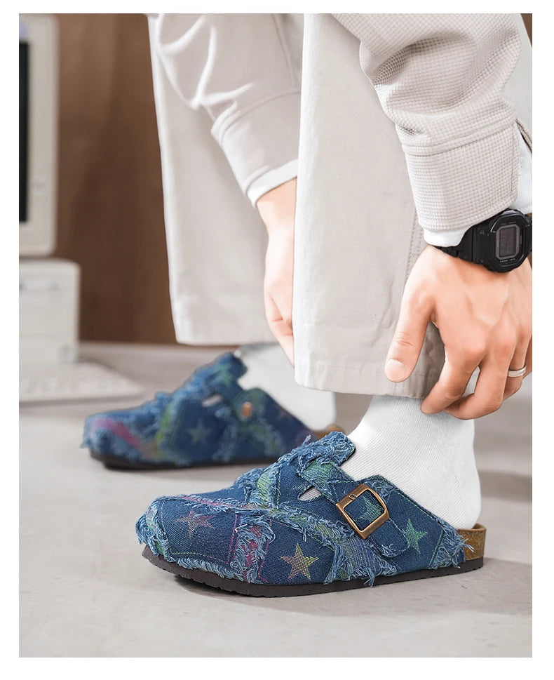 Mens Sandals Couple Cork Clogs Slippers Fashion Soft Footbed Suede Beach Slides with Arch Support Girls Outdoor Muller Shoes