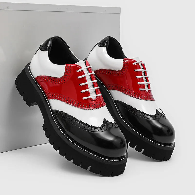 men's fashion hip hop rock platform shoes lace-up patent leather oxfords shoe carved brogue sneakers designer cool footwear mans