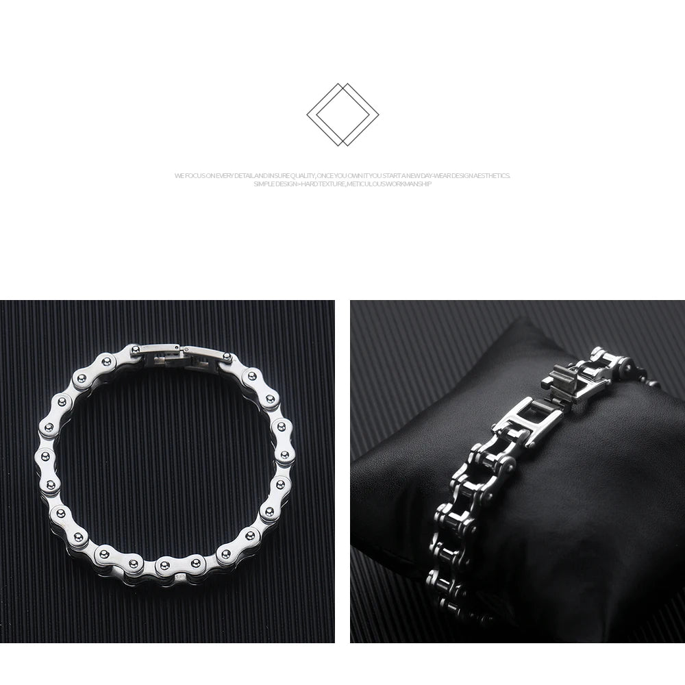Mens Stainless Steel Bracelet Biker Bicycle Motorcycle Link Chain for Men Bangle Rock Male Jewelry Gift