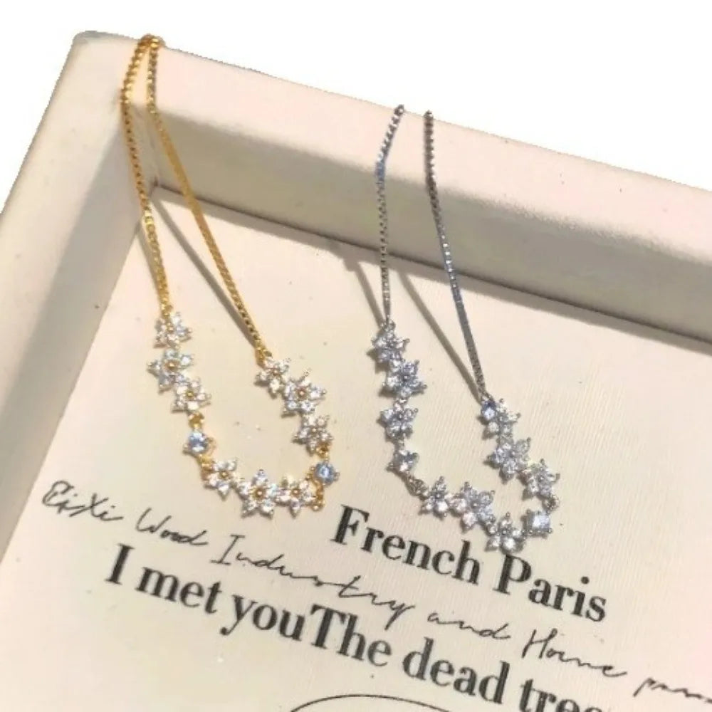 Floral Shiny Adjustable Zircon Bracelet Elegant Micro-inlaid Zircon Pull Flower Bracelet Crystal Silver Hand Chain Gifts
