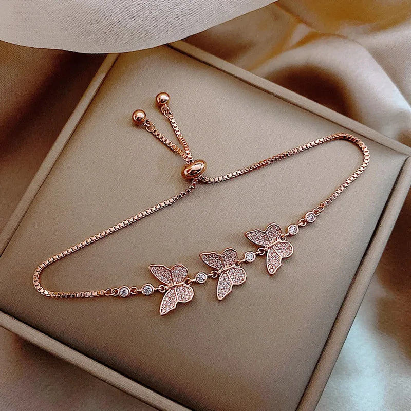 Luxury Shine Zircon Flower Bracelet for Women Girls Cute Romantic Crystal Bracelet Engagement Wedding Jewelry Gift