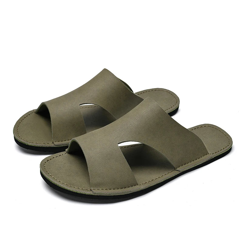 Men's Beach Slippers Man Footwear 2025 Summer New Men's Casual Shoes Soft Sole Fashion Pu Leather Anti slip Trendy Men Sneakers