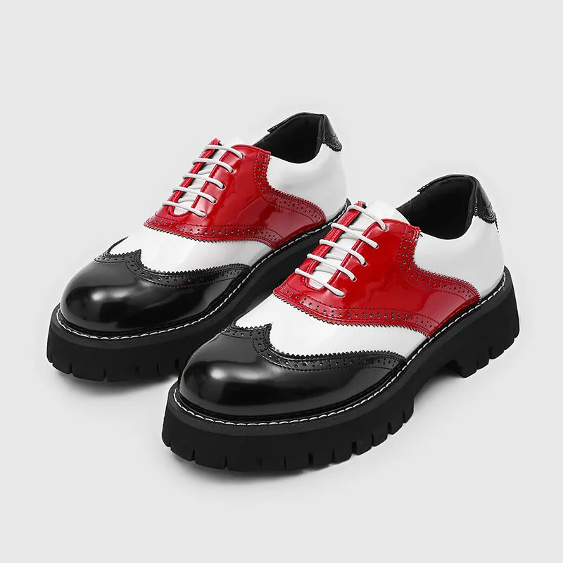 men's fashion hip hop rock platform shoes lace-up patent leather oxfords shoe carved brogue sneakers designer cool footwear mans