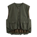 Women's Cropped Waistcoat Fashion Zipper Vest Women Sleeveless Loose Coats Female Chic Pleat Tops жилетка женская укороченная