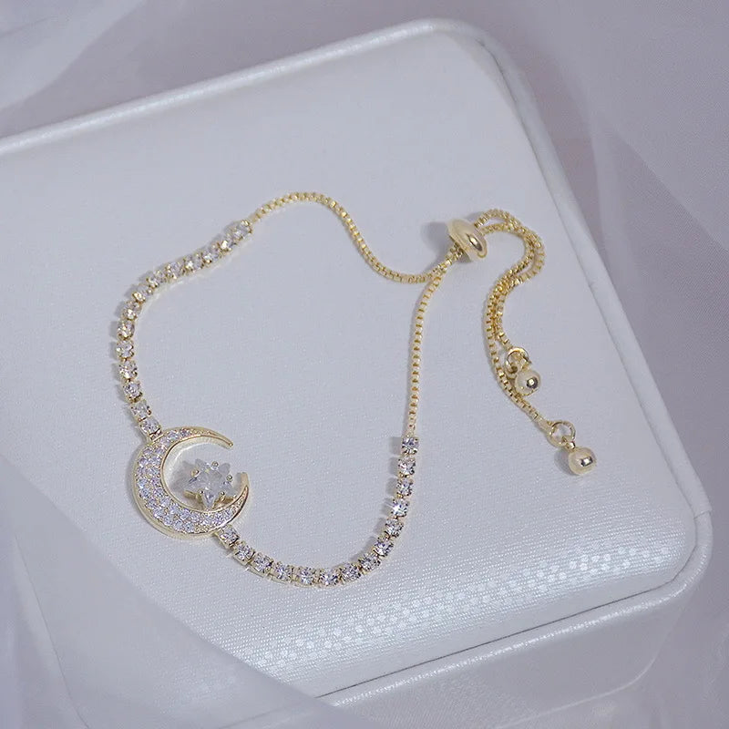 Luxury Shine Zircon Flower Bracelet for Women Girls Cute Romantic Crystal Bracelet Engagement Wedding Jewelry Gift