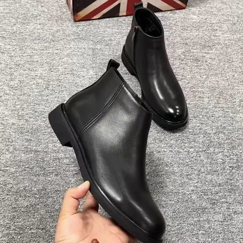 2025 Autumn Early Winter Shoes Mens Chelsea Boots Flat Brand Male Footwear Pure Black British Style Man Party Shoes D624
