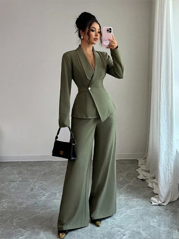 Women's cothing spring new style long-sleeved suit jacket, straight-leg pants, two-piece set for fashionable professional wear