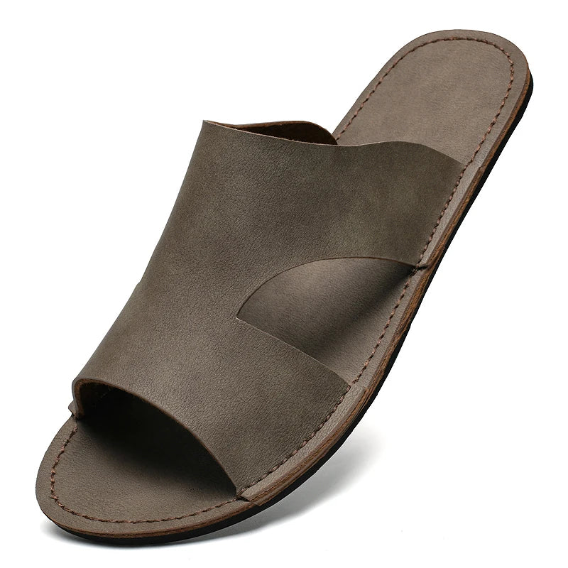 Men's Beach Slippers Man Footwear 2025 Summer New Men's Casual Shoes Soft Sole Fashion Pu Leather Anti slip Trendy Men Sneakers