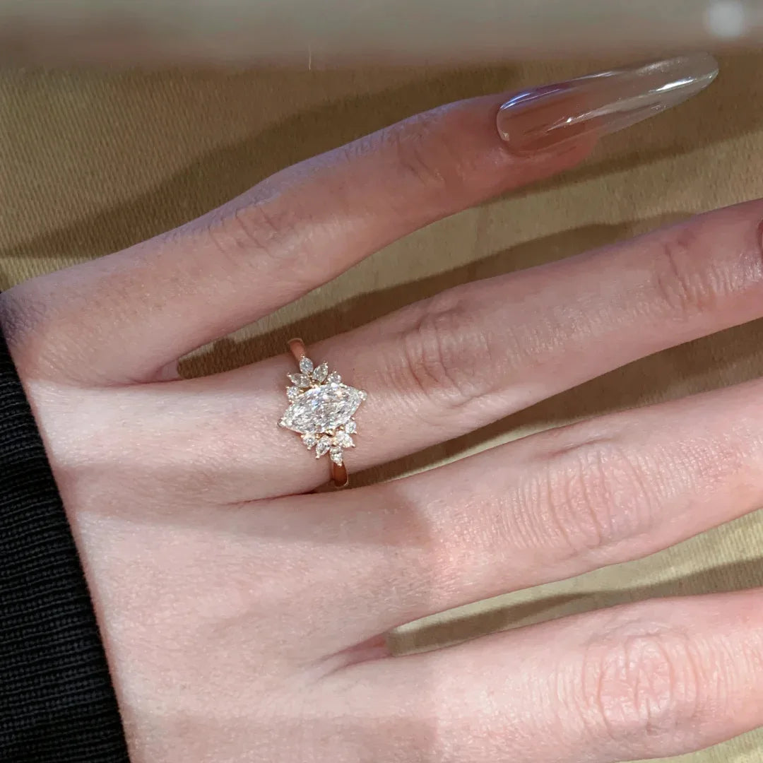 925 Silver Plated Fashion Golden Marquise Series Zircon Ring Necklace For Women Engagement Wedding Simple Jewelry Set