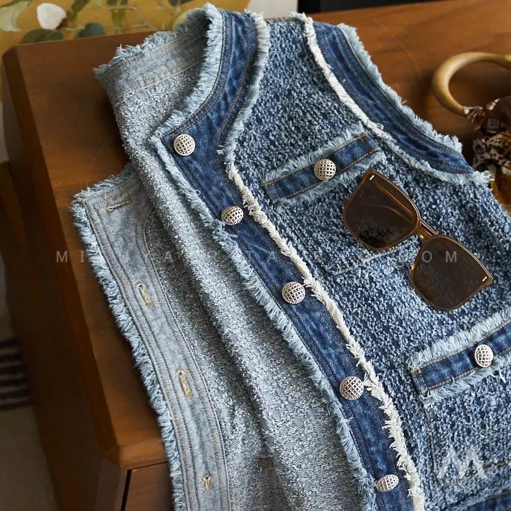 Women's Cowboy Vest Tops Workwear Vests Loose Casual Thin Waistcoats