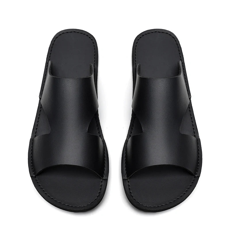 Men's Beach Slippers Man Footwear 2025 Summer New Men's Casual Shoes Soft Sole Fashion Pu Leather Anti slip Trendy Men Sneakers