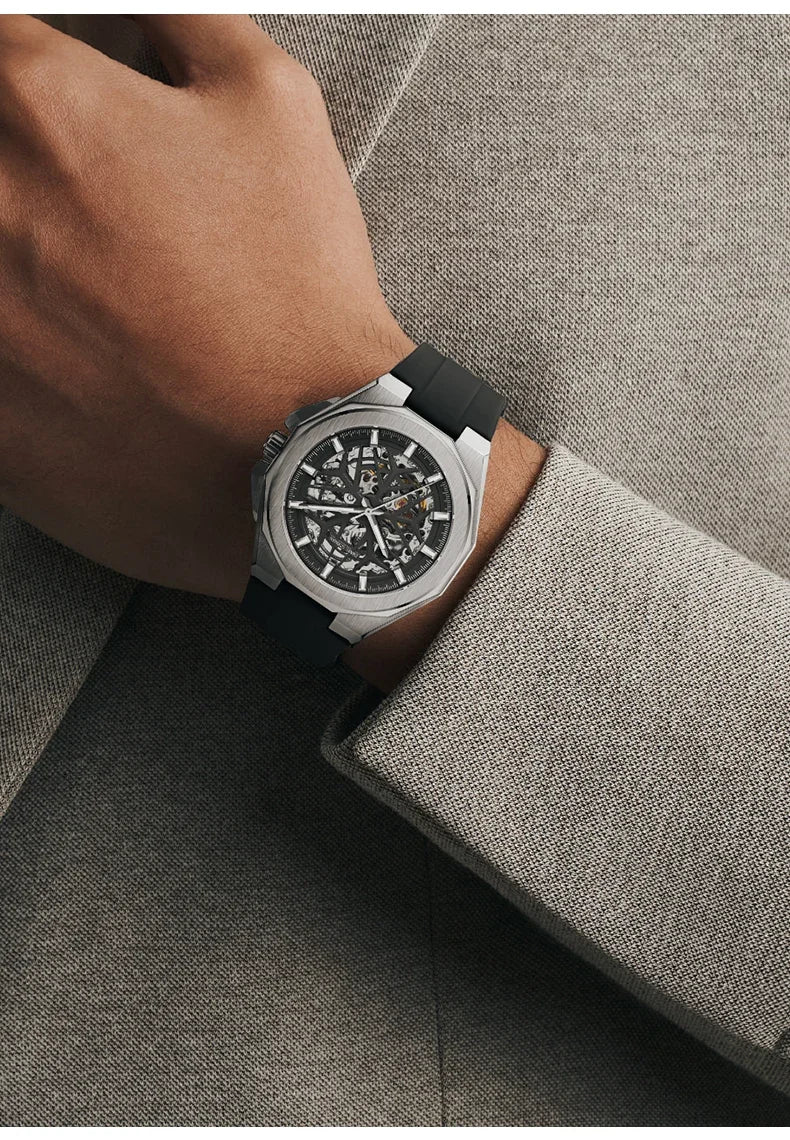 2026 Mens Mechanical Watches Top Brand Luxury Stainless Steel Waterproof Hollow Out Blue Big Male Wristwatches Relogio Masculino