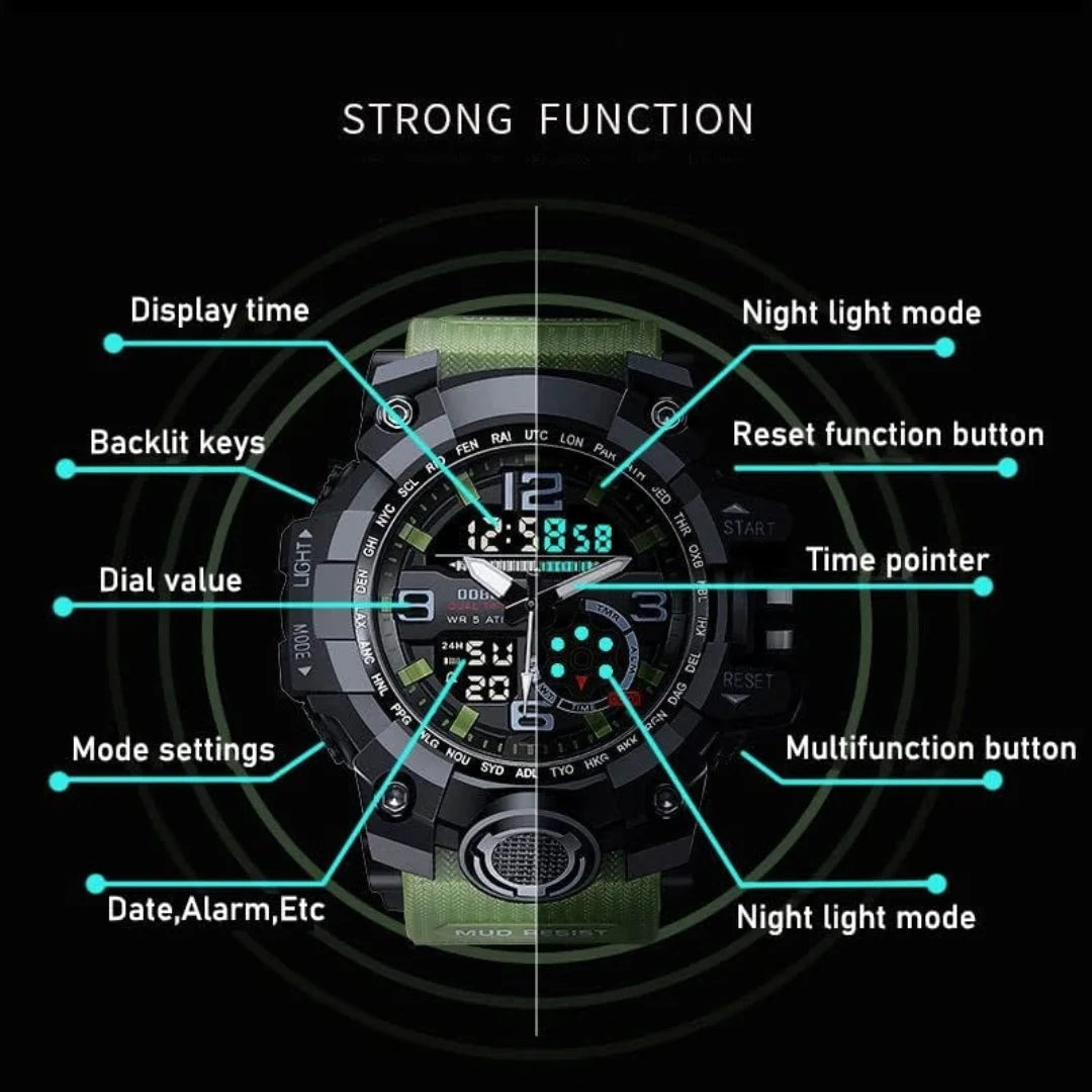 Mens Watch Multi Function Open Button Luminous Function Dual Display Analog Digital Watch Suitable for Sports and Running
