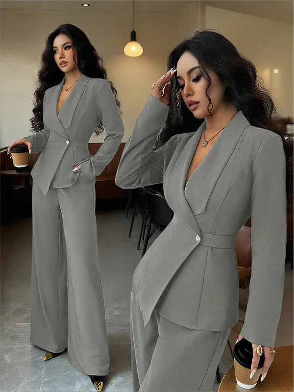 Women's cothing spring new style long-sleeved suit jacket, straight-leg pants, two-piece set for fashionable professional wear
