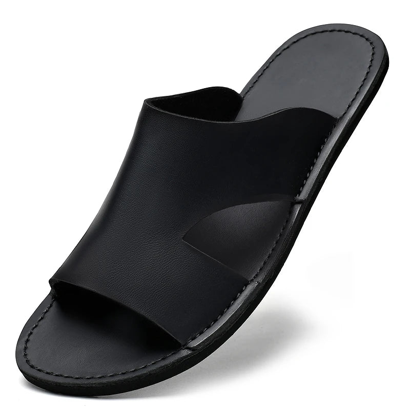 Men's Beach Slippers Man Footwear 2025 Summer New Men's Casual Shoes Soft Sole Fashion Pu Leather Anti slip Trendy Men Sneakers