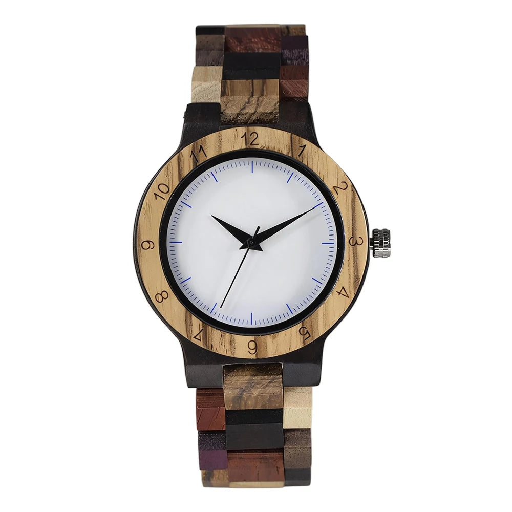 Womens Wooden Watch with All Wood Strap Analog Classic Design Colorful Bamboo Ladies Watches for Women