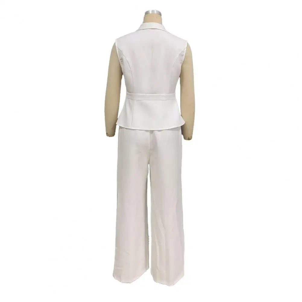 Women's Business 2 Piece Outfits Casual Sleeveless Blazer Vest Wide Leg Pants Suit Set Dressy Office Work Set