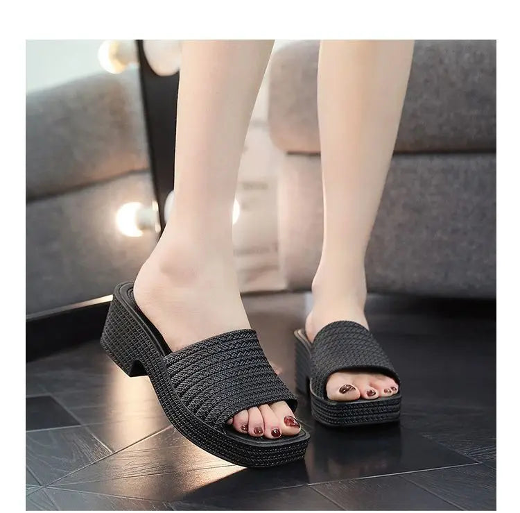 35-40 Women Slippers Wedges Sandals Summer Shoes Female Beach Flip Flops Thick-soled Square Toe Mules Clogs Platform Footwear Y2