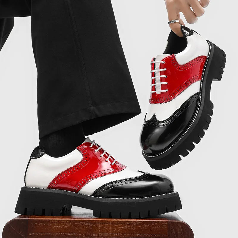 men's fashion hip hop rock platform shoes lace-up patent leather oxfords shoe carved brogue sneakers designer cool footwear mans