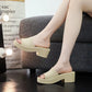 35-40 Women Slippers Wedges Sandals Summer Shoes Female Beach Flip Flops Thick-soled Square Toe Mules Clogs Platform Footwear Y2
