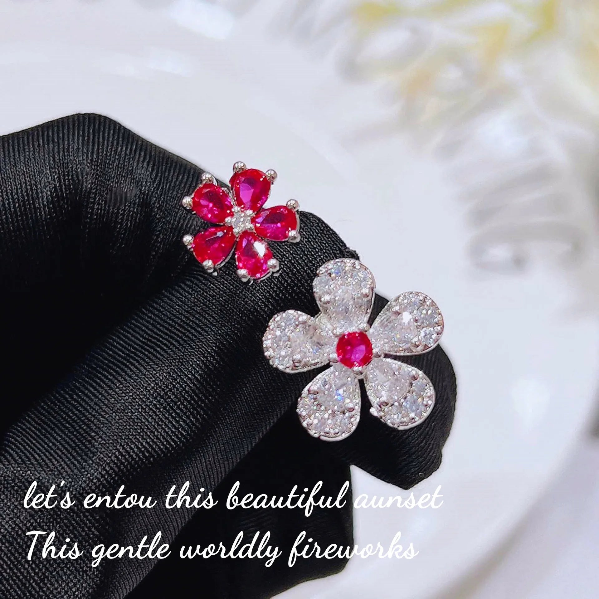 Trendy Elegant Cherry Blossom Jewelry Sets with Dazzling Zircon Ladies Temperament Flower 925 Silver Color Ring Earring Necklace