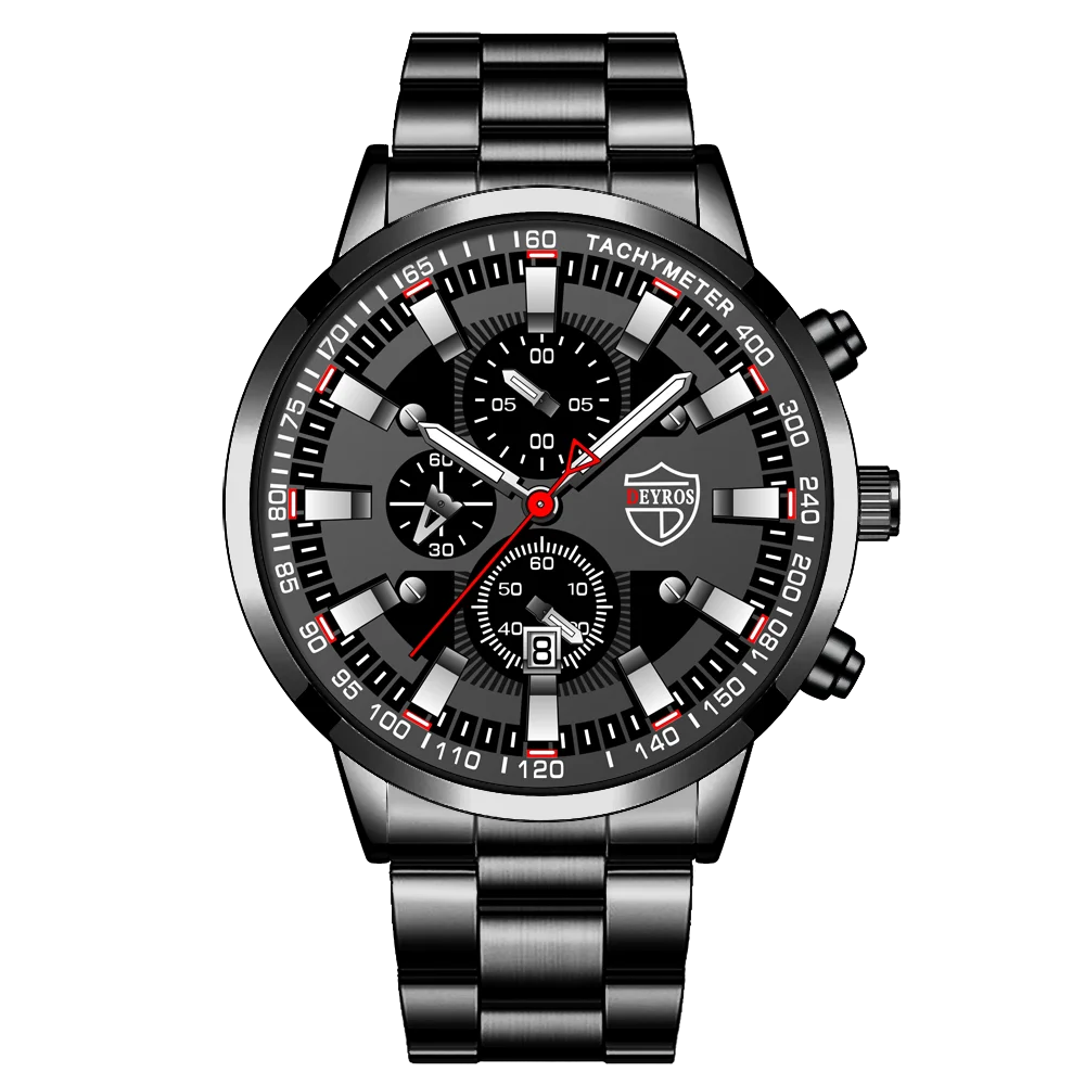 2023 Mens Watches Fashion Luxury Men Black Stainless Steel Quartz Wristwatch Man Business Casual Leather Watch relogio masculino