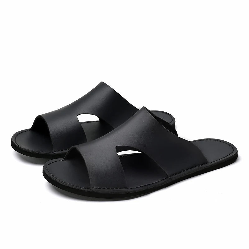 Men's Beach Slippers Man Footwear 2025 Summer New Men's Casual Shoes Soft Sole Fashion Pu Leather Anti slip Trendy Men Sneakers