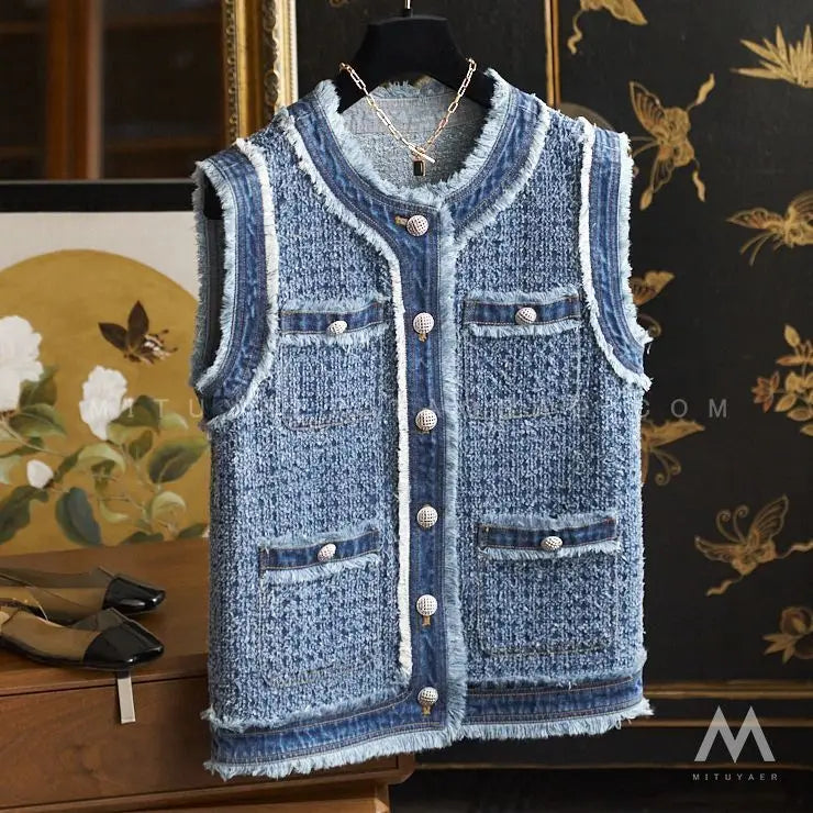 Women's Cowboy Vest Tops Workwear Vests Loose Casual Thin Waistcoats