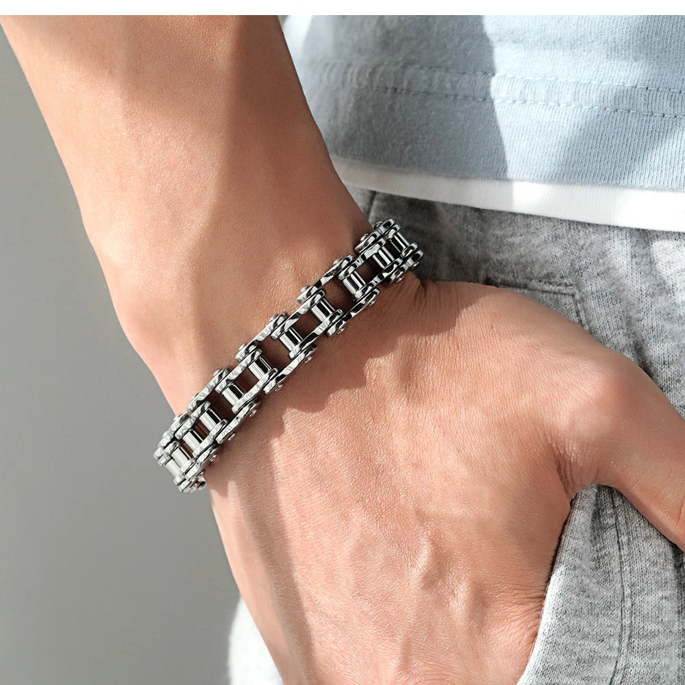 Mens Stainless Steel Bracelet Biker Bicycle Motorcycle Link Chain for Men Bangle Rock Male Jewelry Gift