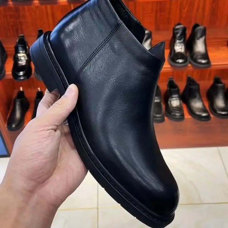 2025 Autumn Early Winter Shoes Mens Chelsea Boots Flat Brand Male Footwear Pure Black British Style Man Party Shoes D624