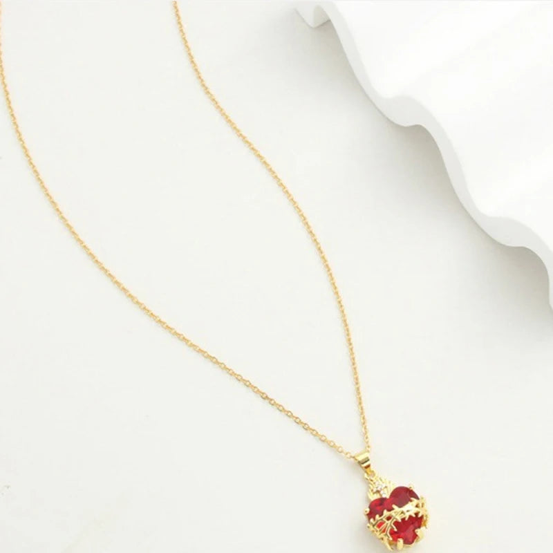 Trendy Sacred Necklace Of Jesus Red Zircon Heart Pendant Cross Choker For Women Jewelry Party Gifts